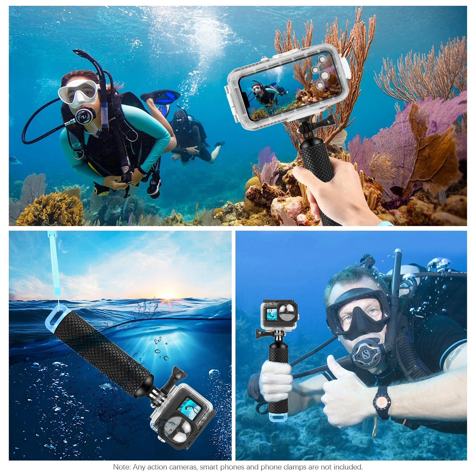 Palo de Selfie Flotante con Agarre Impermeable, Adaptador de 1/4 Pulgadas y Correa para la Muñeca, para Cámaras GoPro Hero 12/11/10/9, Insta360, DJI Osmo