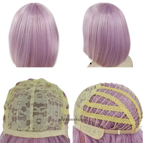 Syntetiskt hår Rosa peruker för kvinnor flickor Kort rak bobperuk med lugg Cosplay Halloween fest Lolita användning värmebeständig 10 best sales albedo peruk - №7