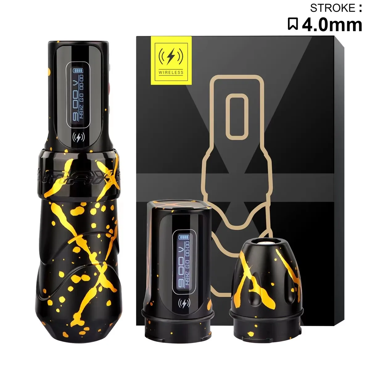 Máquina de tatuaje rotativa Flux MAX de 4,0 MM, máquina de maquillaje permanente inalámbrica, 2400mAh, dos baterías grandes, pantalla LED para artista