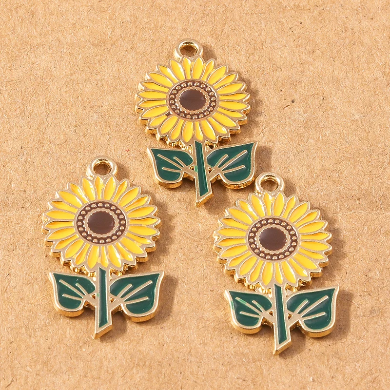 Breloques de tournesol en émail mignon, bijoux Pmotfor, boucles d'oreilles exécutives, collier, porte-clés, fournitures d'accessoires de bricolage, 10 pièces