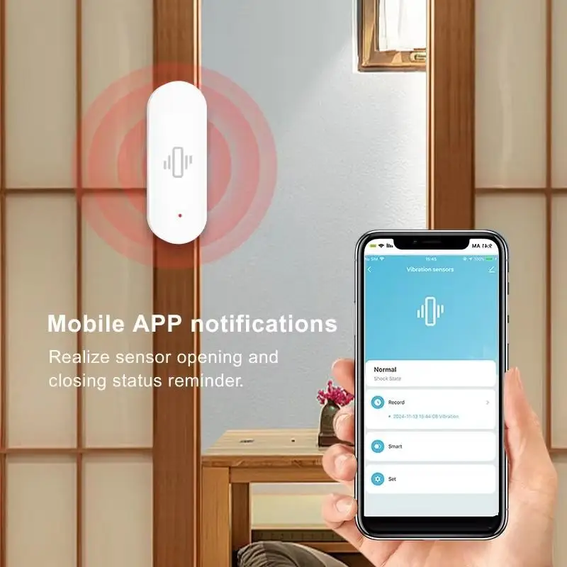 Sensor de vibración WiFi Tuya para hogar inteligente, notificación por aplicación, alertas en tiempo Real, Compatible con Alexa/Google Home Record Security