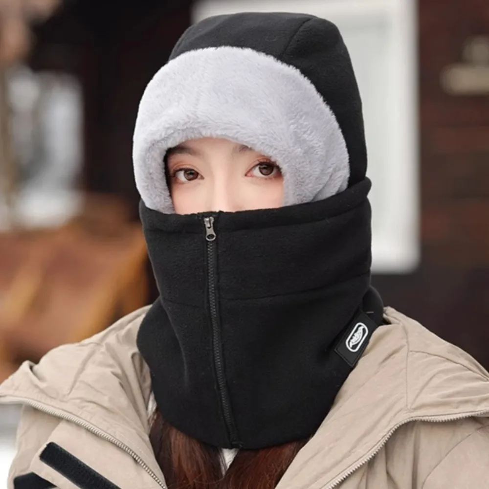

Windproof Cycling Neck Gaiter With Zipper Design Integrated Cap For Men Women Winter Bike Riding Thermal Liner Skiing Balaclava