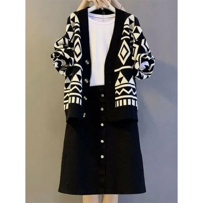 プラスサイズ初秋セット レディース Sle 2025 新作 プラスサイズ シスター体型カバー オープンカーディガン スカート おしゃれなTシャツ...