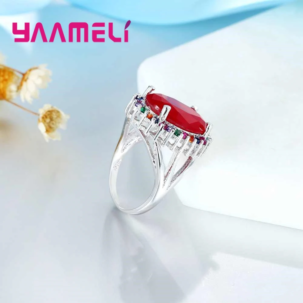 Luxury Enthusiasm Style Red Flower  Crystal Ring For Female Holiday Birthday Gift 925 Sterling Silver Appointment