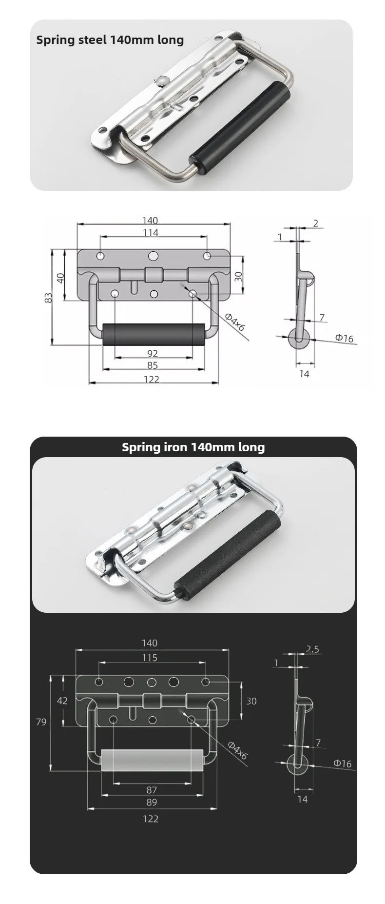 1 Stück Eisen/Stahl Federgriff für Gepäck, Klappbarer Griff für Werkzeugkasten, Beweglicher Ring für Industrieausrüstung und Schränke – Detail 7