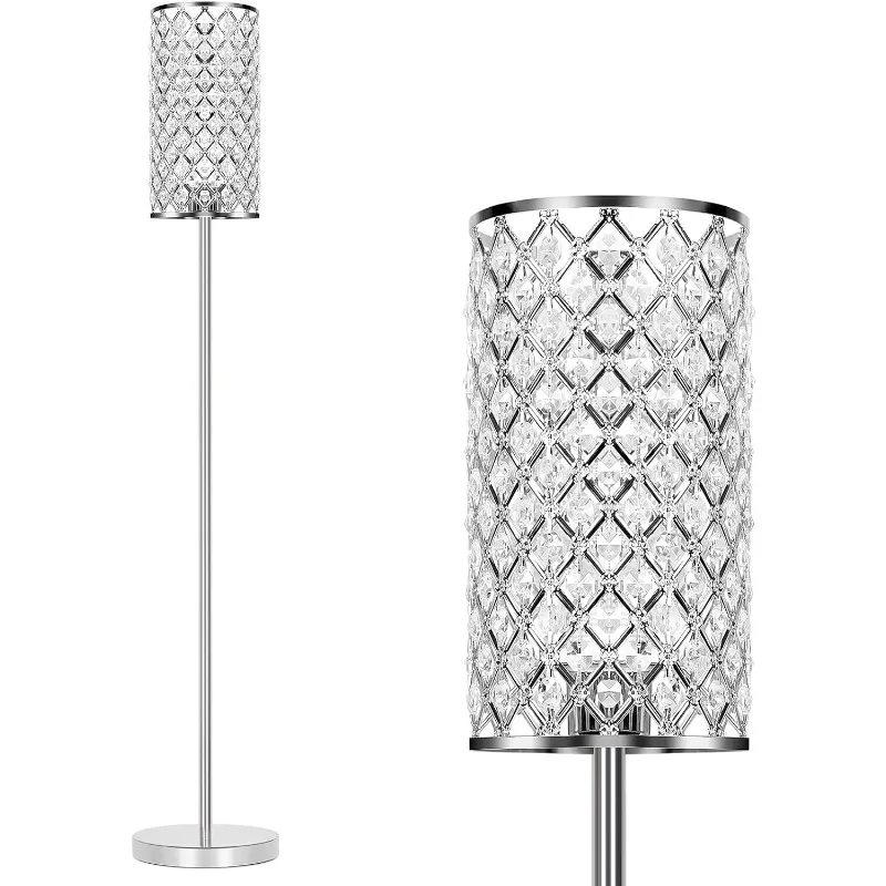 

Crystal Floor Lamp, Modern Standing Lamp with Elegant Shade, LED Floor Lamp with On/Off Foot Switch Silver Finish Tall Pole Lamp