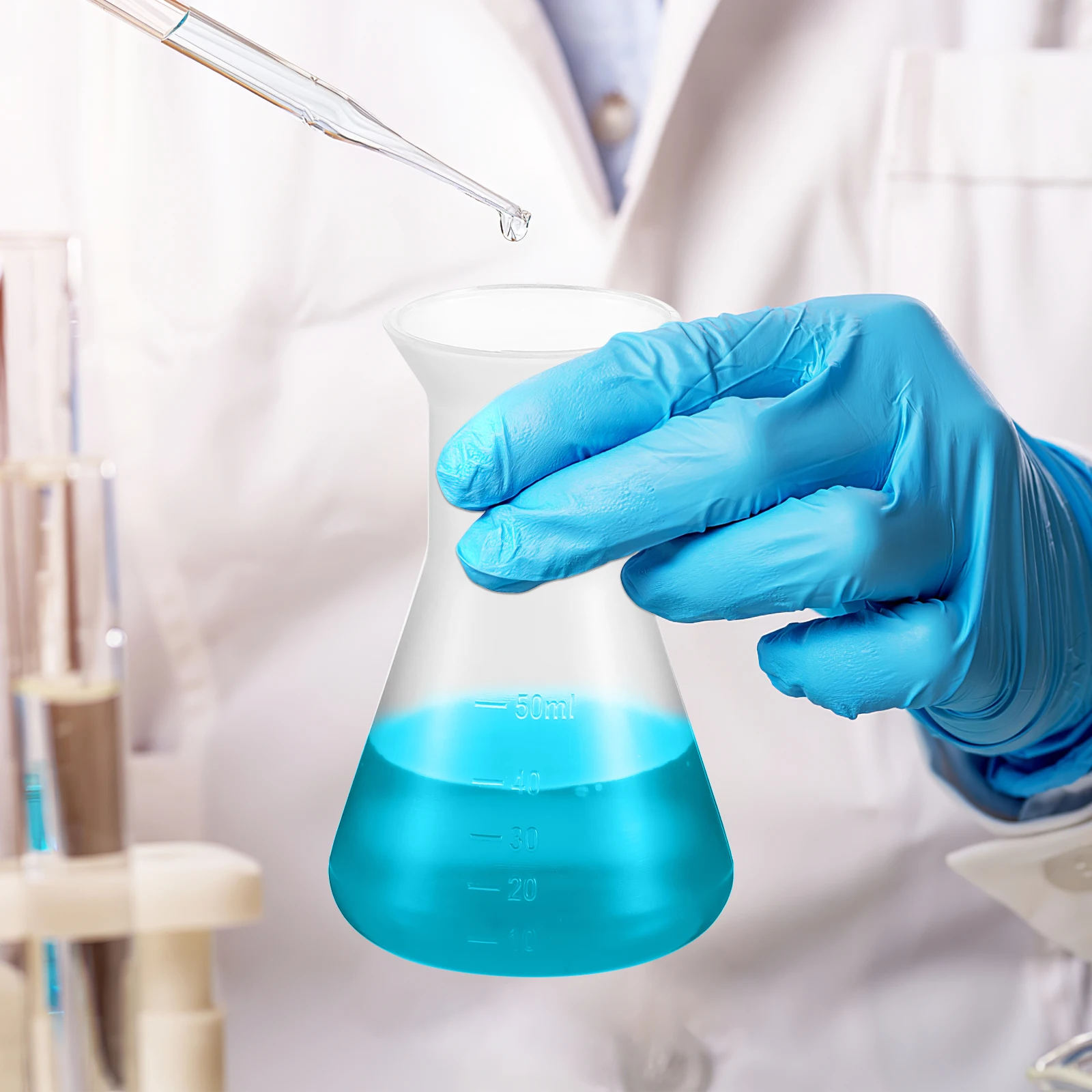 5-teilige Kunststoff-Erlenmeyerkolben-Messflasche für Laborexperimente, Chemie, Bildung, wissenschaftliches Forschungswerkzeug