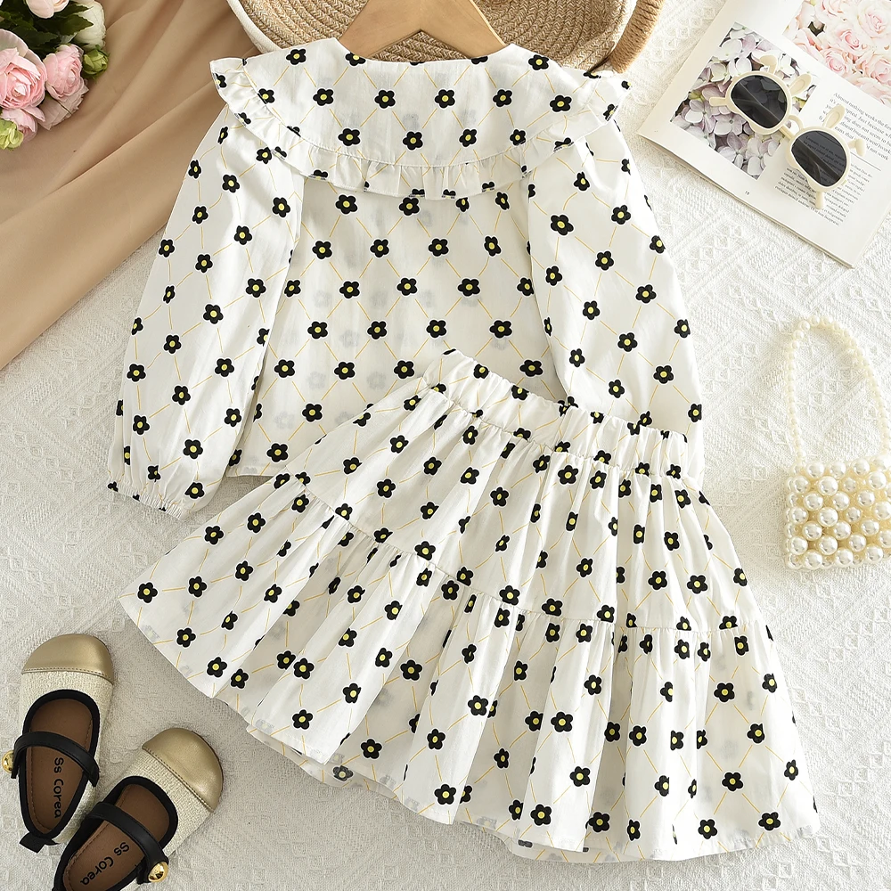 Frühling/Sommer Koreanische Version Kariertes Bedrucktes Kinderoutfit Mädchen Baumwollkleidung Herbst Langarm-Shirt Top+Kurzer Rock – Detail 21