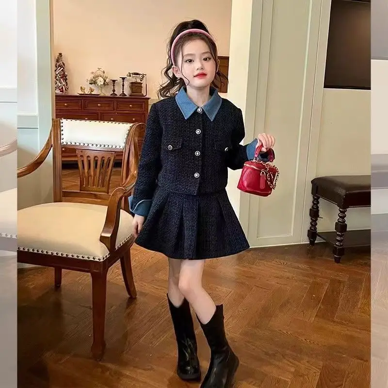 

meisjes kleding baby Girls Outfits blazer+Pleated skirt 2pcs kid girls clothes set Designer Style 3-13 coat+skirt teen girl suit