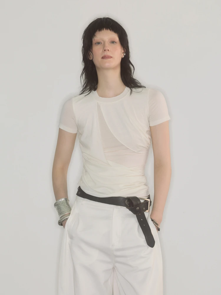 

Original Endo per Se Woolen T-irt Irregular Pleated Long Sve round Ne Casual Sle Women's Faion Autumn Top