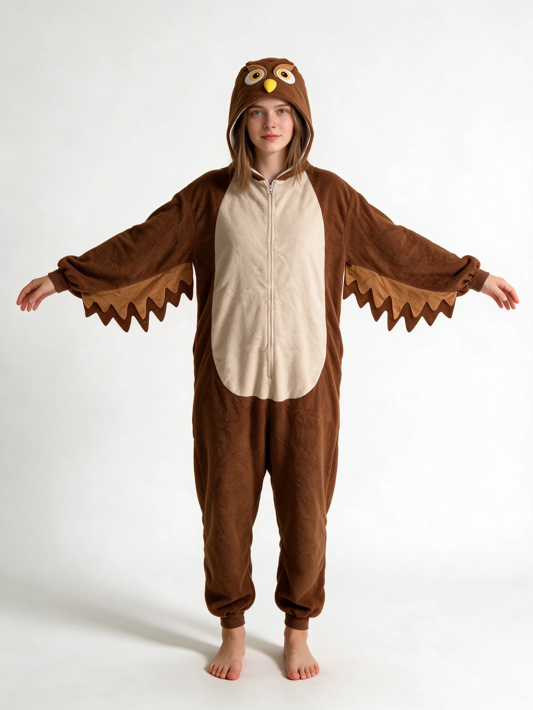 Flannel owl animal jumpsuit cartoon unisex home uniform autumn and winter warm nightgown Halloween performance costume