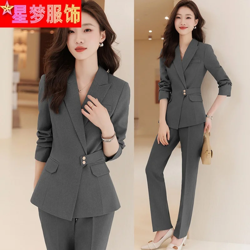 

Женский костюм, весенне-осенний профессиональный комплект, элегантный стиль богини, деловая официальная одежда с застежкой на талии, элитная офисная одежда
