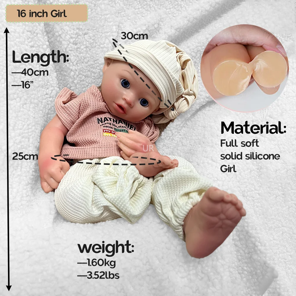 16inch Full Solid Silicone Reborn Baby Dolls Lifelike Baby Doll Newborn Girl Doll Genesis Painted Artist Collectibles