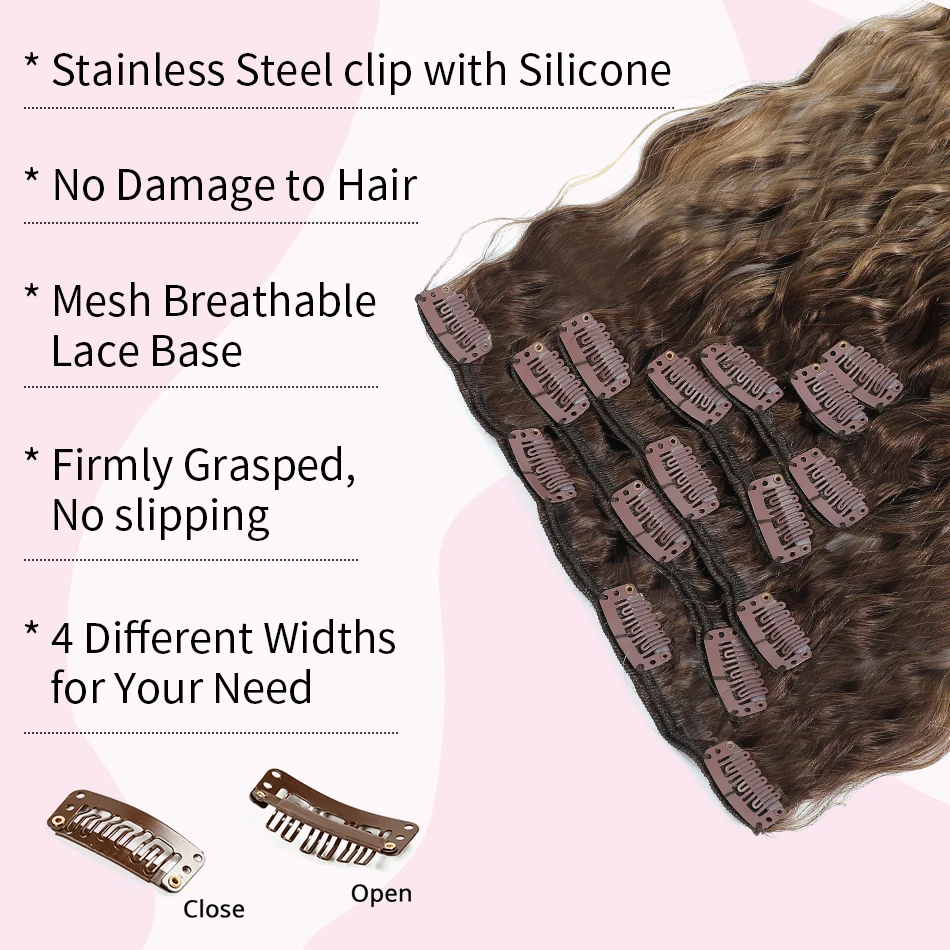 Water Wave 7Pcs/Set Clip In Extensions 120g 100% Remy Human Hair Brown Blonde Highlight 14-26 Inch In Stock Fast Shipping