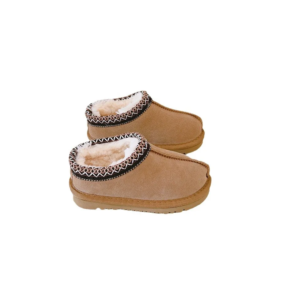 Children Genuine Cow Leather Snow Boots Baby Candy Color Warm Cotton Shoes Girls Fashion Slip-in Princess Short Boots