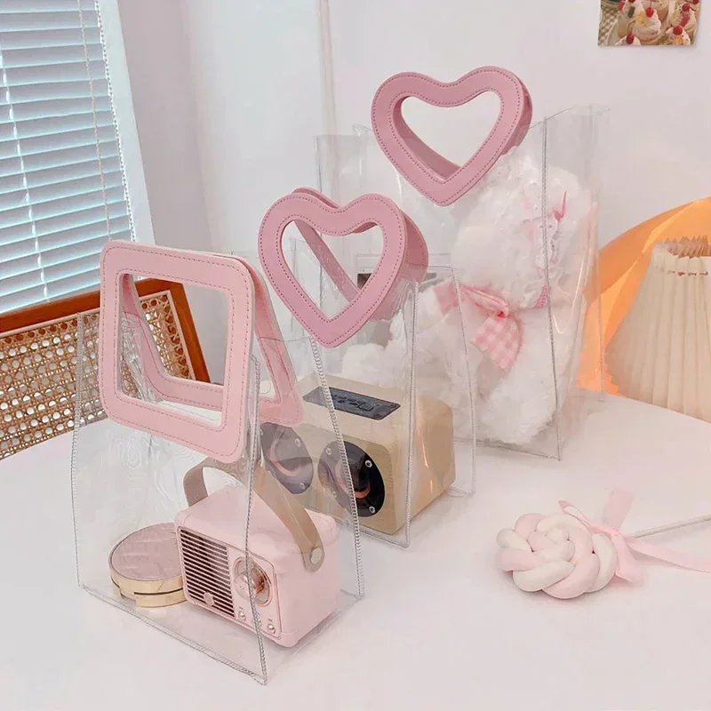 1-10 قطعة أكياس للهدايا شفافة مقاوم للماء بولي كلوريد الفينيل هدية التعبئة والتغليف حقيبة الحلوى التسوق الحب حقيبة يد عيد الحب حفل زفاف الحسنات