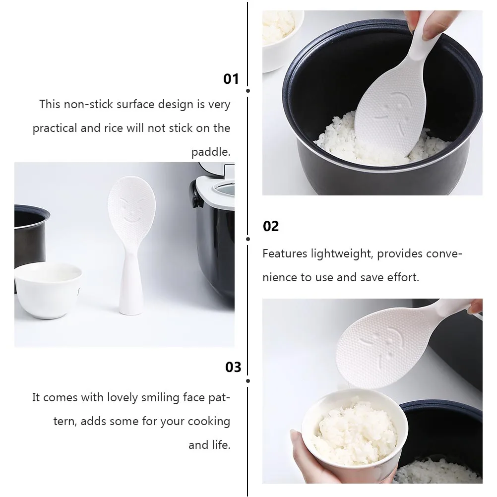 

2pcs Rice Spoon Smiling Face Non-Stick Lightweight Plastic Meal Spoon Vertical Standing Eco-Friendly Kitchen Utensil Lovely