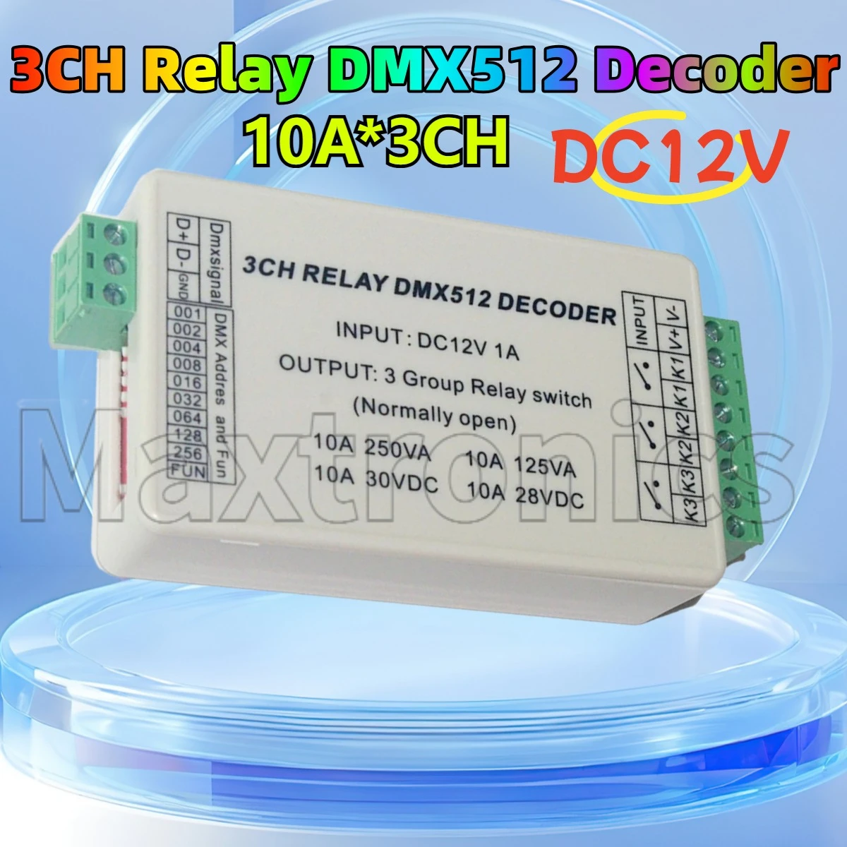 3CH DMX512 LED تحكم WS-DMX-RELAY-3CH 3 قناة DMX512 الإخراج 3 مجموعة التبديل DC12V 10A * 3CH التتابع باهتة لمصباح الفتيل