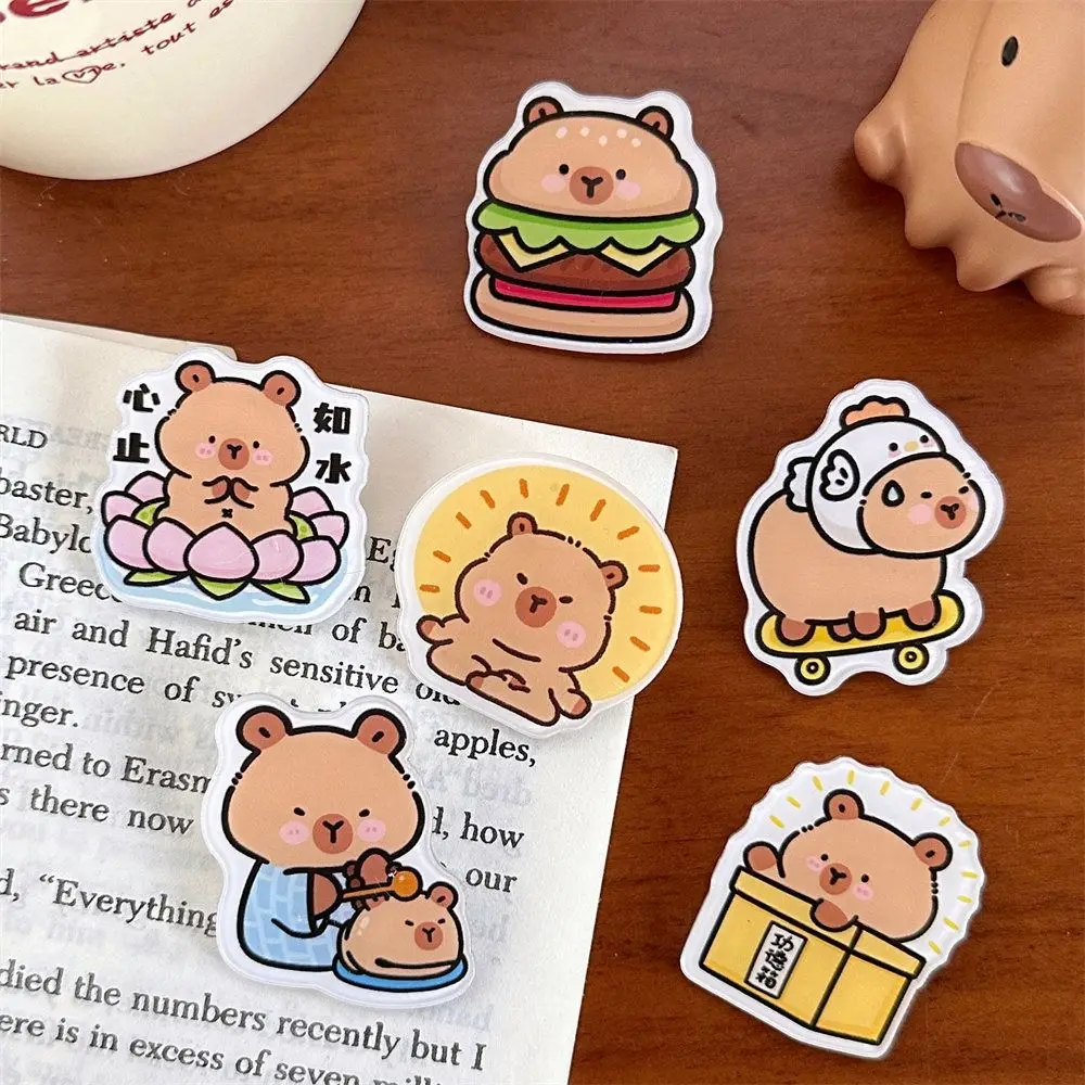 Cartoon Breastpin Hamburger Capybara Brooch Kapibara Lapel Acrylic Capybara Pin Creative Funny Animal Badge Skirts