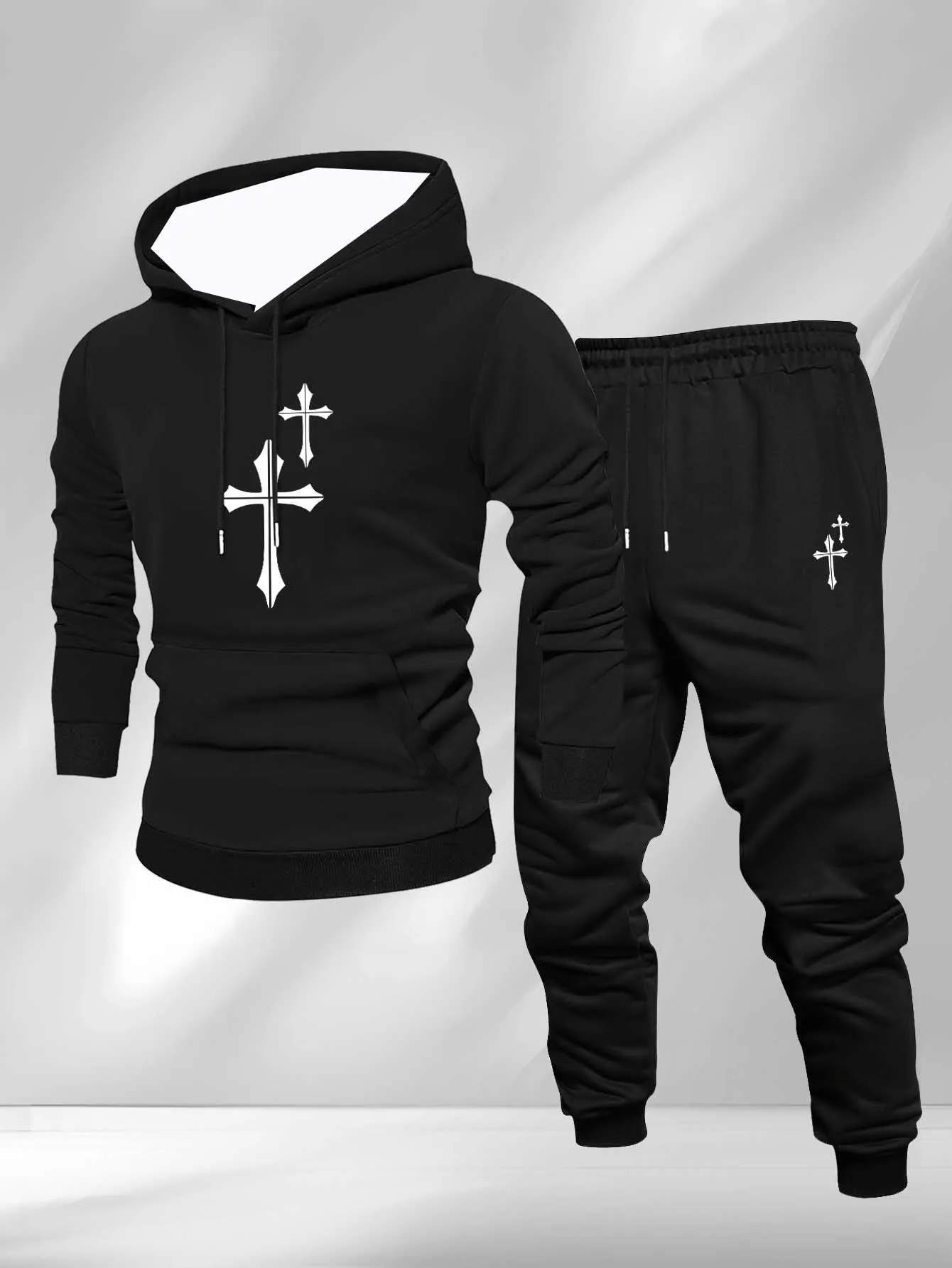 

Осень-зима 2022, новый спортивный комплект Y2K, толстовка с крестом и 3D принтом, мужская мода, оверсайз, повседневный удобный уличный комплект из двух предметов