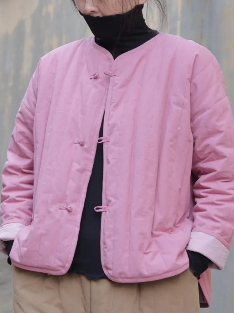 

Thiened Cotton Jaet, китайский дизайн на пуговицах, теплая зимняя верхняя одежда, женское простое однотонное утягивающее пальто