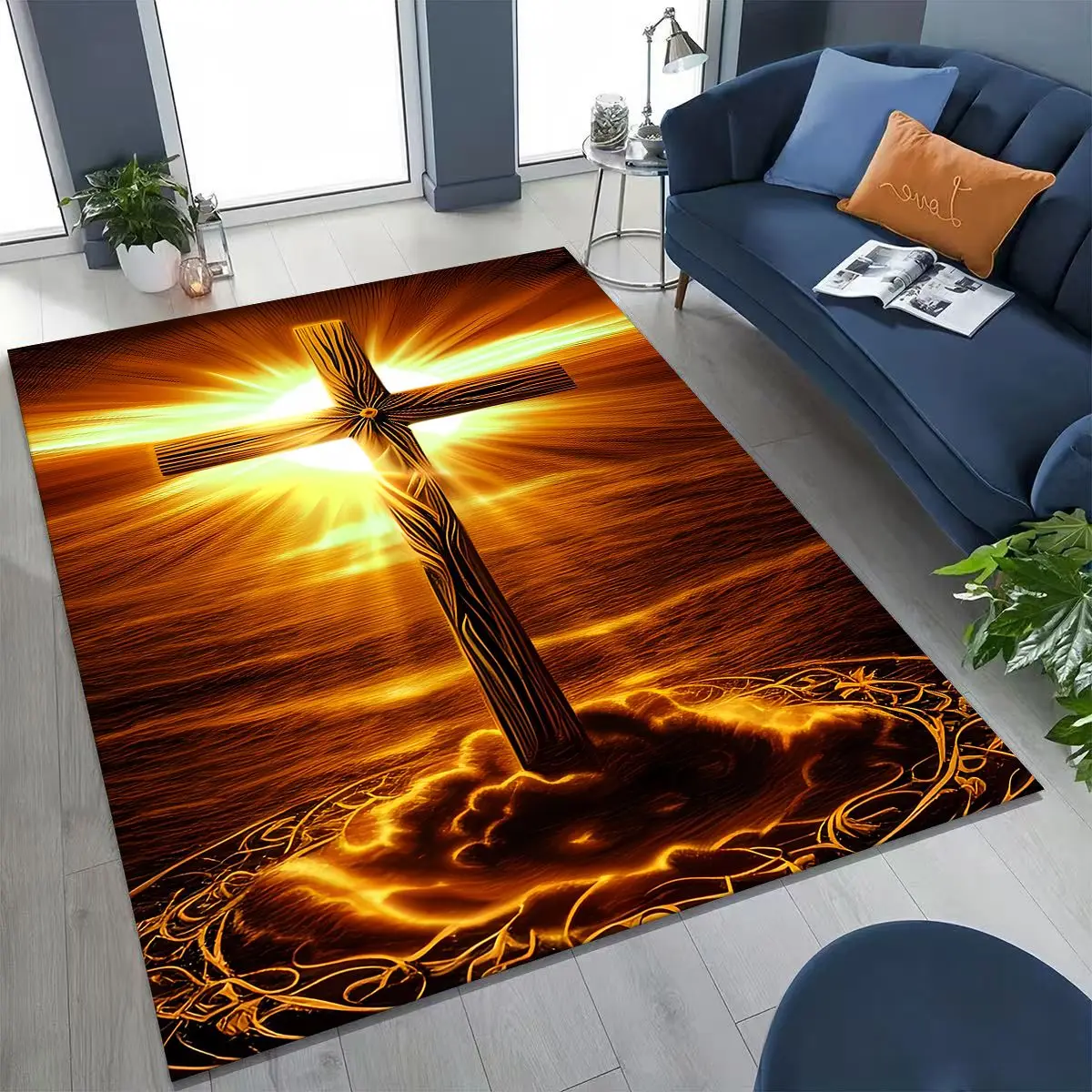 

New Belief Cross Holy Bible Pray Jesus Rug for Bedroom Living Room Sofa Home Doormat Decor, Large Kids Play Non-slip Floor Mat