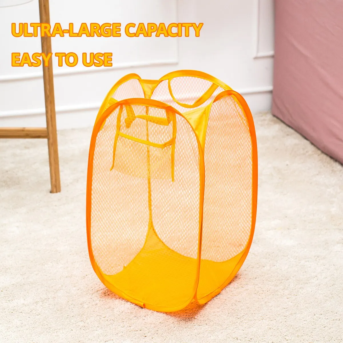 1pc Yellow Laundry Basket Buggy Bag Foldable Japanese Color Net Laundry Basket Debris Basket Storage Basket Clothing Storage