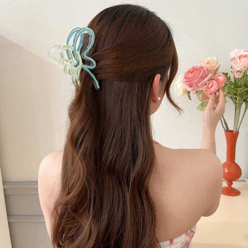 New Drip Oil Gradient Fresh Butterfly Shark Clip, Back of Head Grip Clip for Girls' Hair Accessories