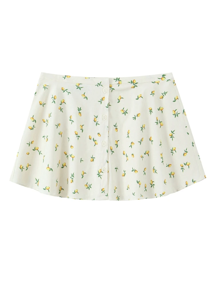 

OUROPEAN ZTATION 2025 Summer Lady Fashion Button Mini Skirt High Waist Casual Woman's Bodycon Skirt Thin Bottoms Print Floral