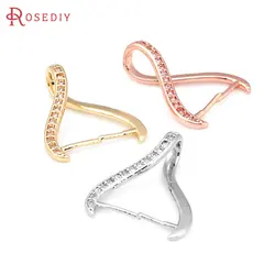 5PCS 16x19MM 18K Gold Color Brass and Zircon Pendants Connector Charms Snap Clip Clasps Jewelry Making Diy Findings Accessories