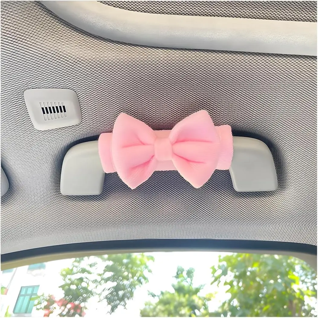 

2pcs Car Inside Roof Handle Cover, Cute Bow Anti-Scratch Vehicle Inner Front Rear Door Pull Handle Protector, Auto Interior Grip Gloves Decor Accessories, Universal for SUV RV Truck (Pink)