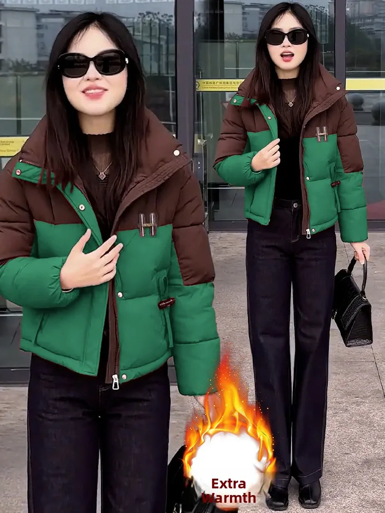 Faionable Thiened Fce Inverno Jaet Feminino Or Casual Casaco Quente Coreano Sle Commute Fechamento com Zíper Roupas de Algodão