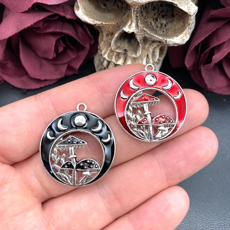 5 Stück 32*29mm Mondfinsternis-Pilz-Anhänger, Emaille-Pilz-Charms, Hexen-Anhänger für Schmuckherstellung, DIY-Schmuckzubehör