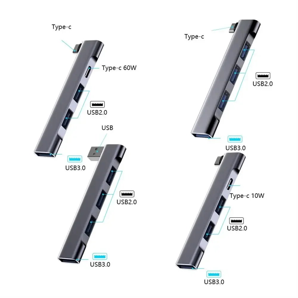 HUB de USB-C 4 en 1, estación de acoplamiento Universal USB 3,0, carga PD, divisor de alta velocidad, adaptador OTG para accesorios de ordenador portátil