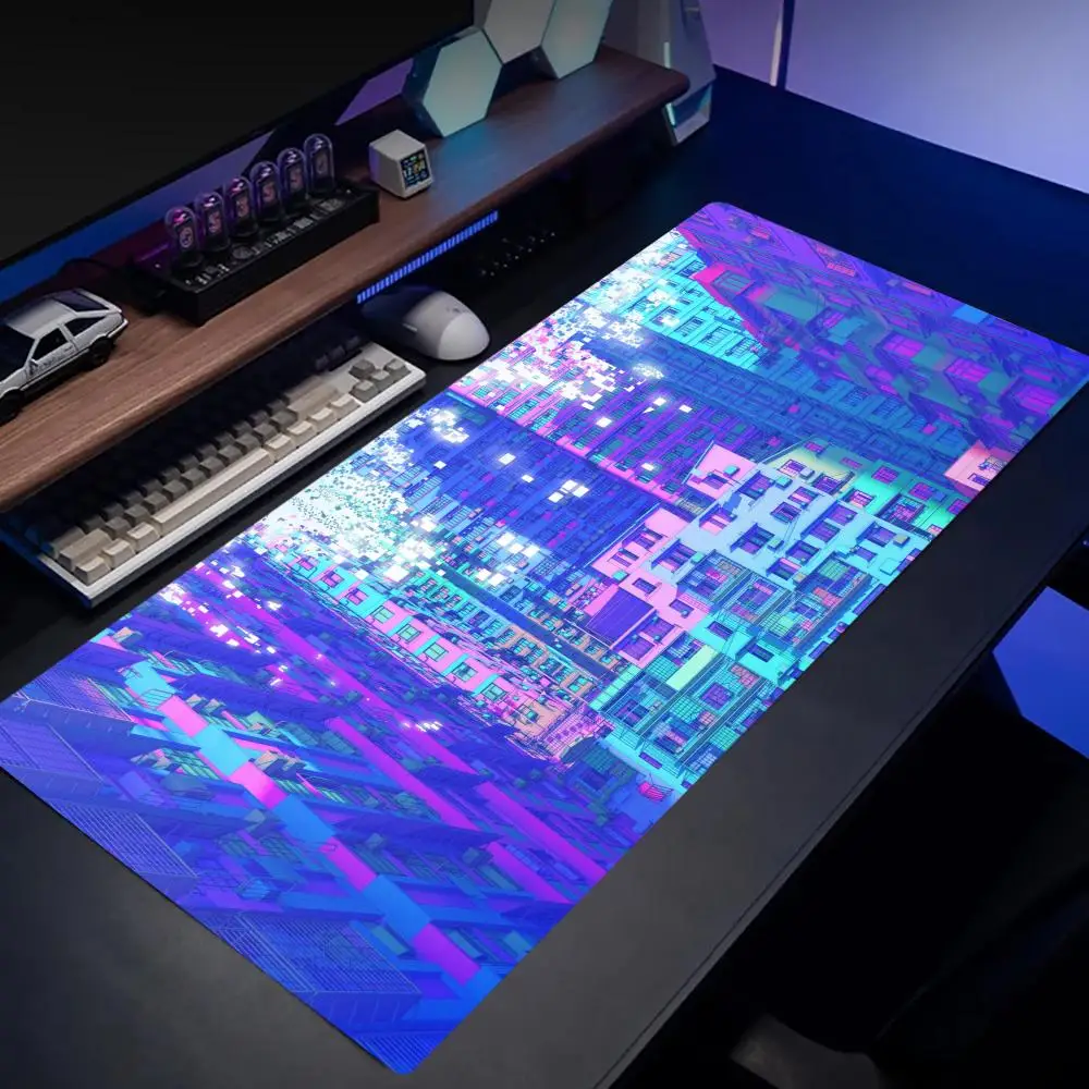 Neon Glitch City Love Death Robots Mouse Pads Xxl Office Mat Gaming Mousepad Square Mouse Pad Computer for PC Desktop Table Mats