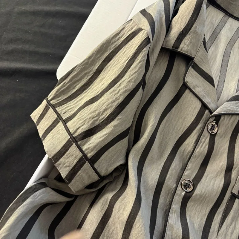 Men's Pajamas Summer New Cloud Cotton Striped Puppy Cartoon Simple Style Teen Cardigan Lapel Loungewear Short Sleeve Shorts Sets