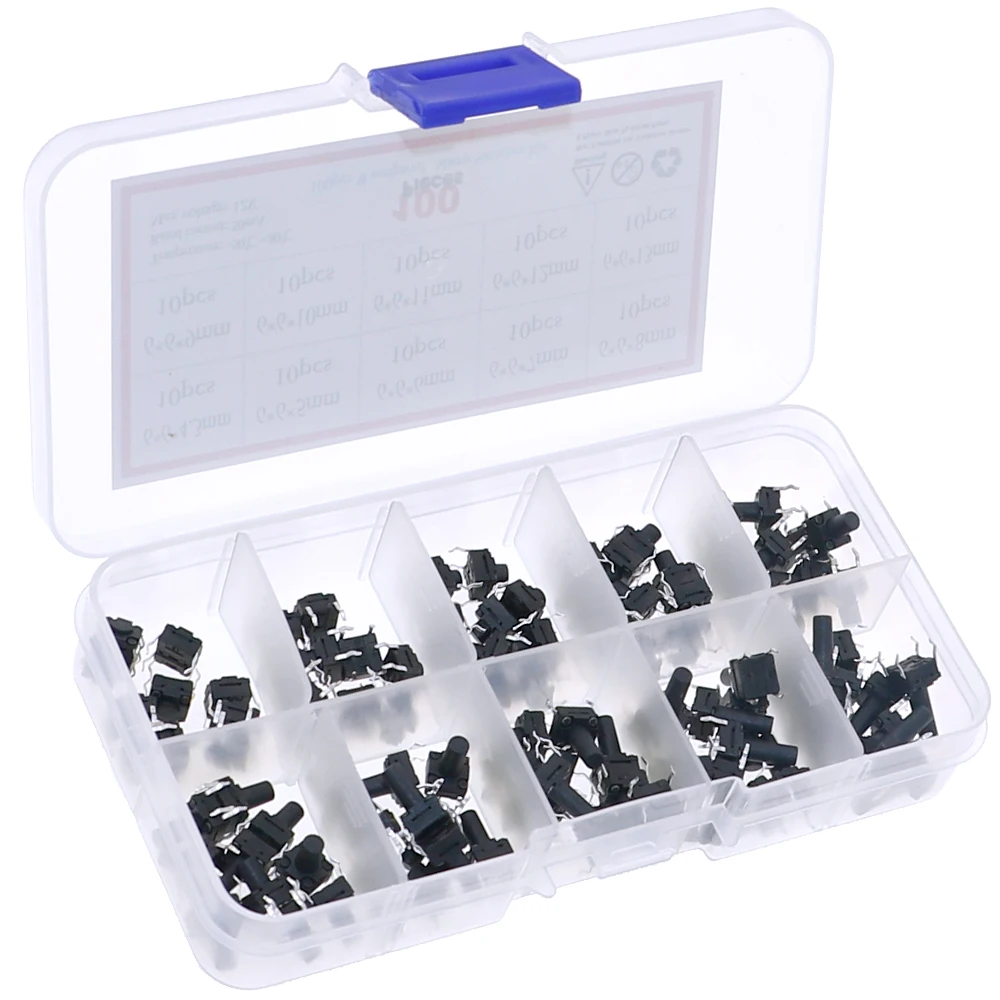 100pcs /lot 10value 6x6 Waterproof Tact Switch TV Induction Cooker Button Copper Foot Dustproof Micro Switch Assortment DIY Kit