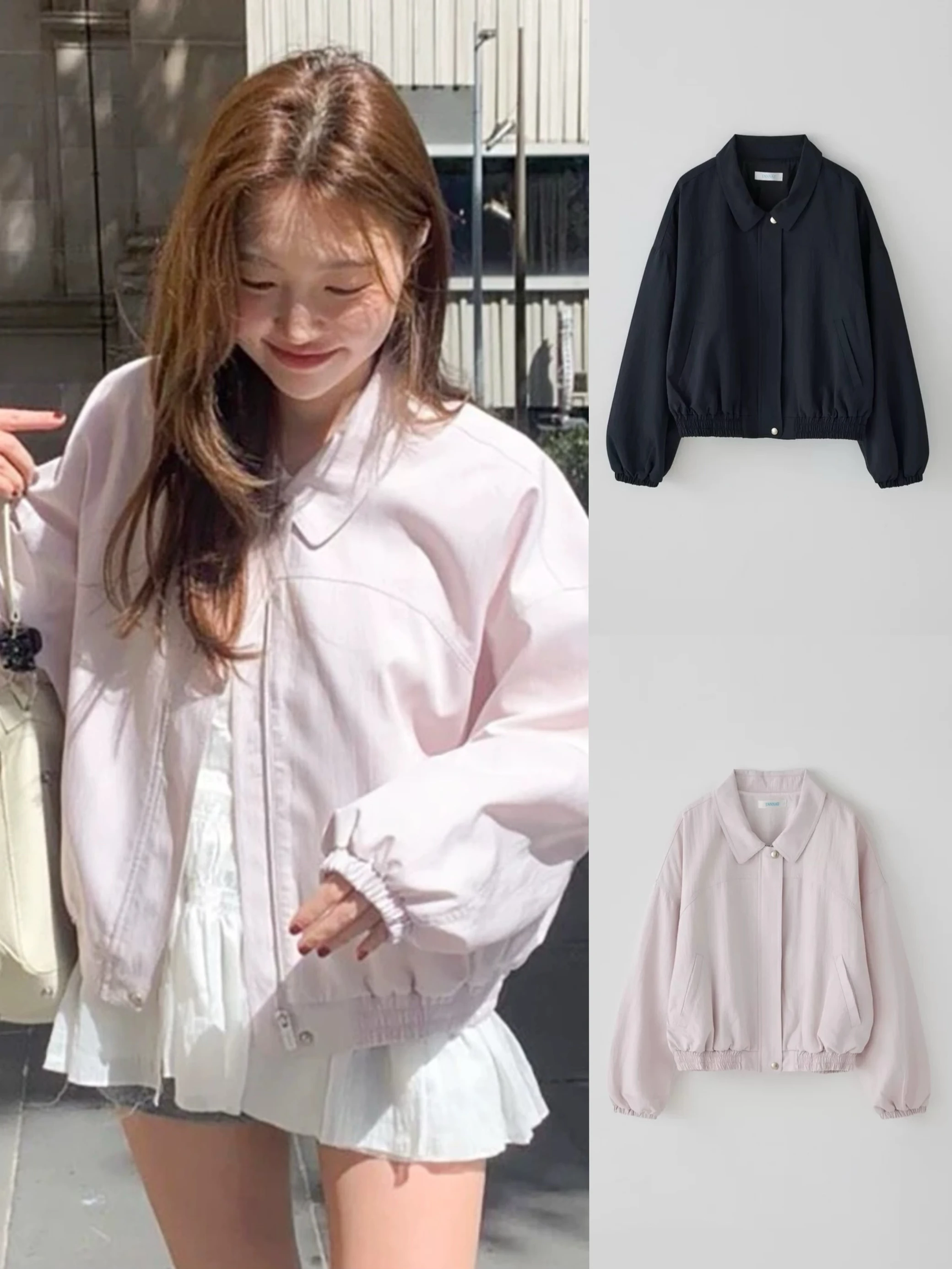 

Candy Miss Korean Sle Tannat Casual Thin Loose Collar Zipper ort Jaet Outerwear Versatile Summer Thin Sve Long