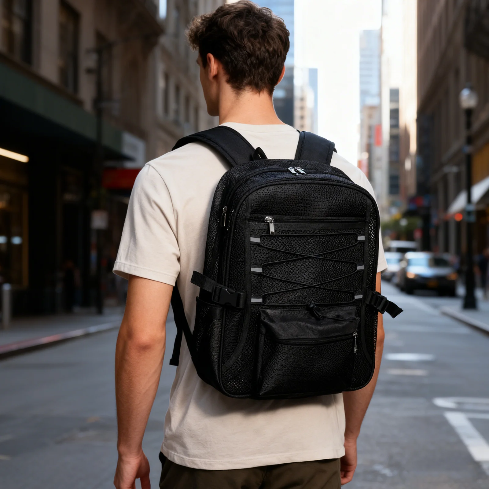 حقيبة ظهر شبكية للتمرين باللون الأسود قابلة للطي وخفيفة الوزن للسفر والرياضة للبالغين سريعة الجفاف وقابلة للتنفس في صالة الألعاب الرياضية والمشي لمسافات طويلة محمولة في الهواء الطلق