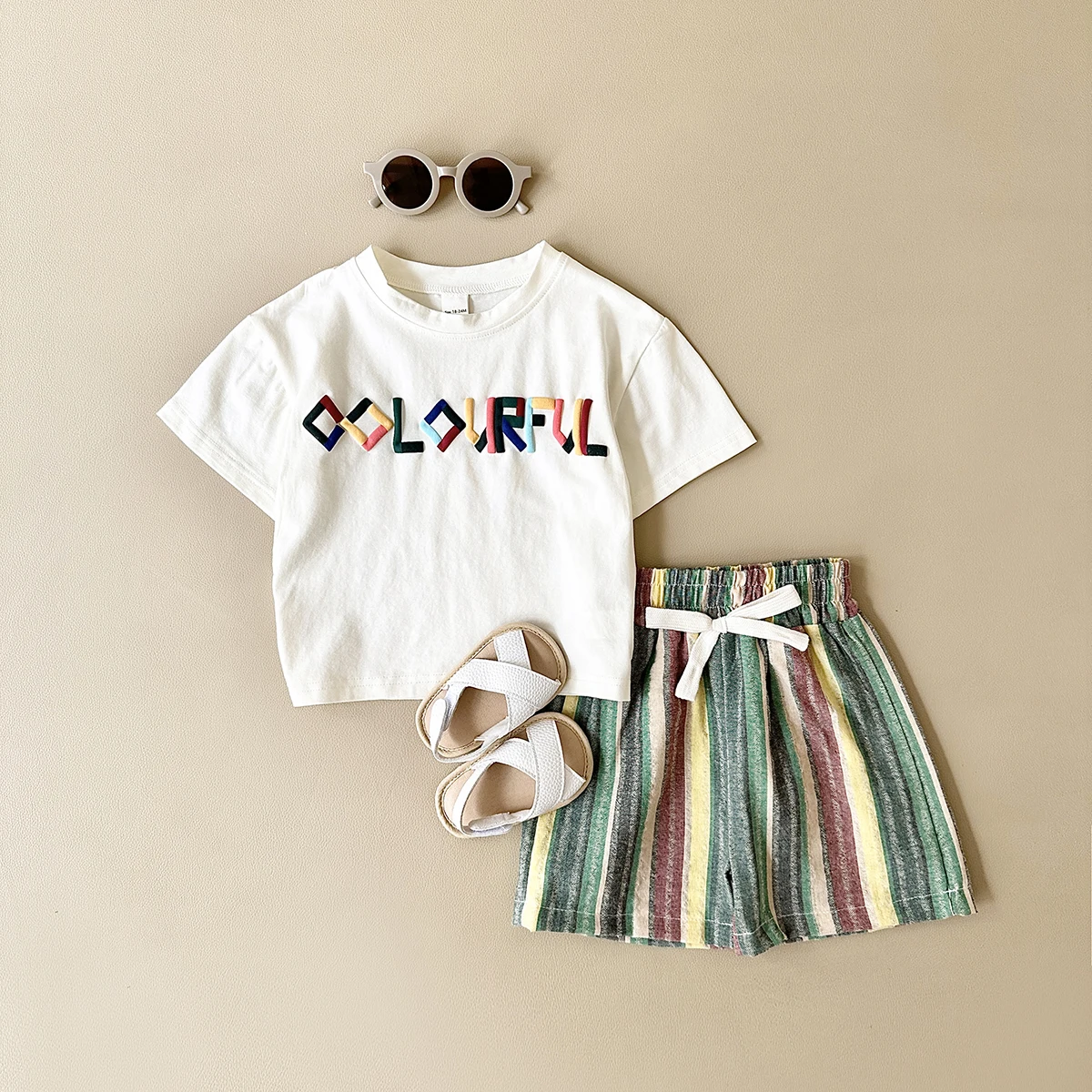 Summern New Baby Clothes Boys Casual Letter Puff Print Short-sleeved T-Shirt +Striped Shorts Sets  Children Kid Outfit Set