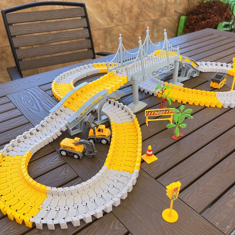 135-141pcs Children Electric Track Toy Car Engineering Car Kids Educational Toys Track Car Train Toys For Children Birthday Gift