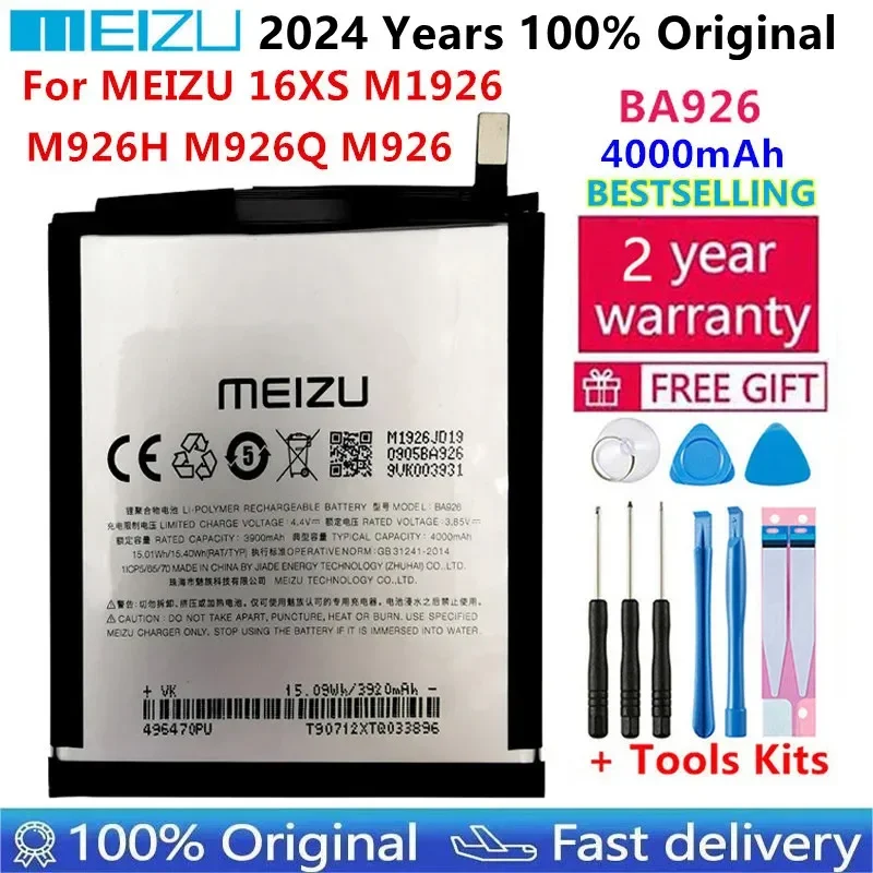 100% Original BA926 Meizu 4000mAh Battery For Meizu 16XS M1926 M926H M926Q M926 Mobile Phone High Quality Batteries Bateria