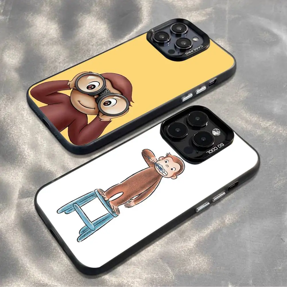 

Curious G-George Monkey Phone Case For iPhone17,16,15,14,13,12,11,Mini,Pro,MAX,plus,Black Matte Shockproof Cover