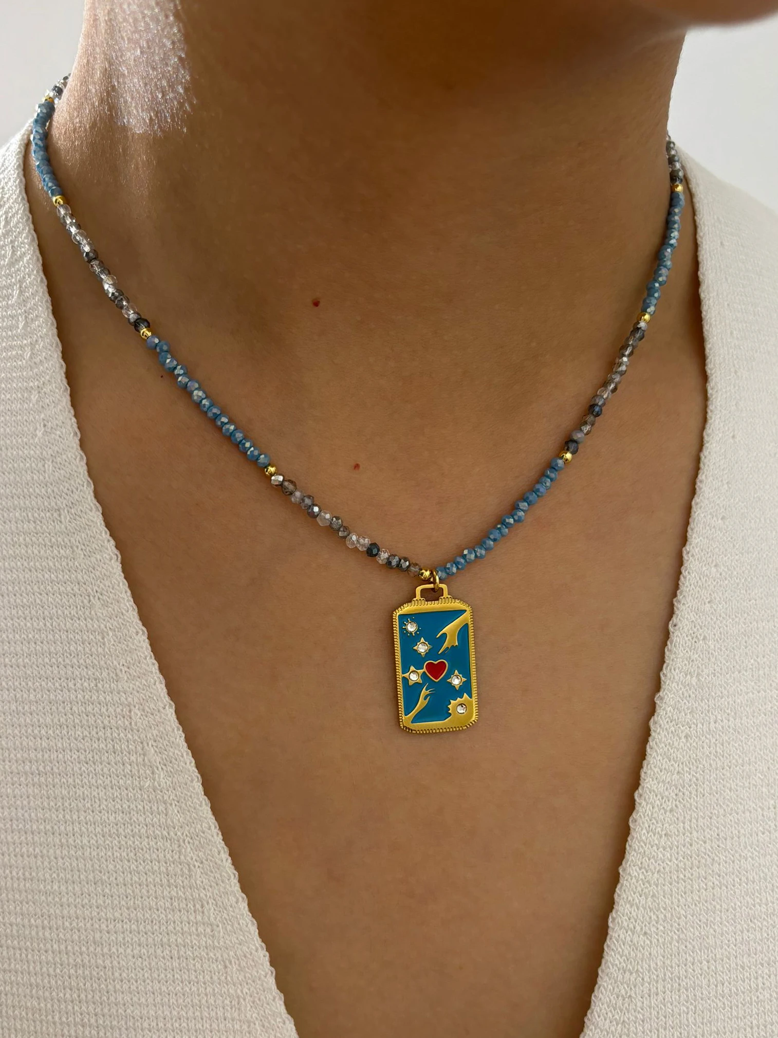 Peri\'sbox Bohemian Multi-color Acrylic Beaded Chain Colored Enamel Rhinestone Square Pendant Necklace for Women High-End Jewelry