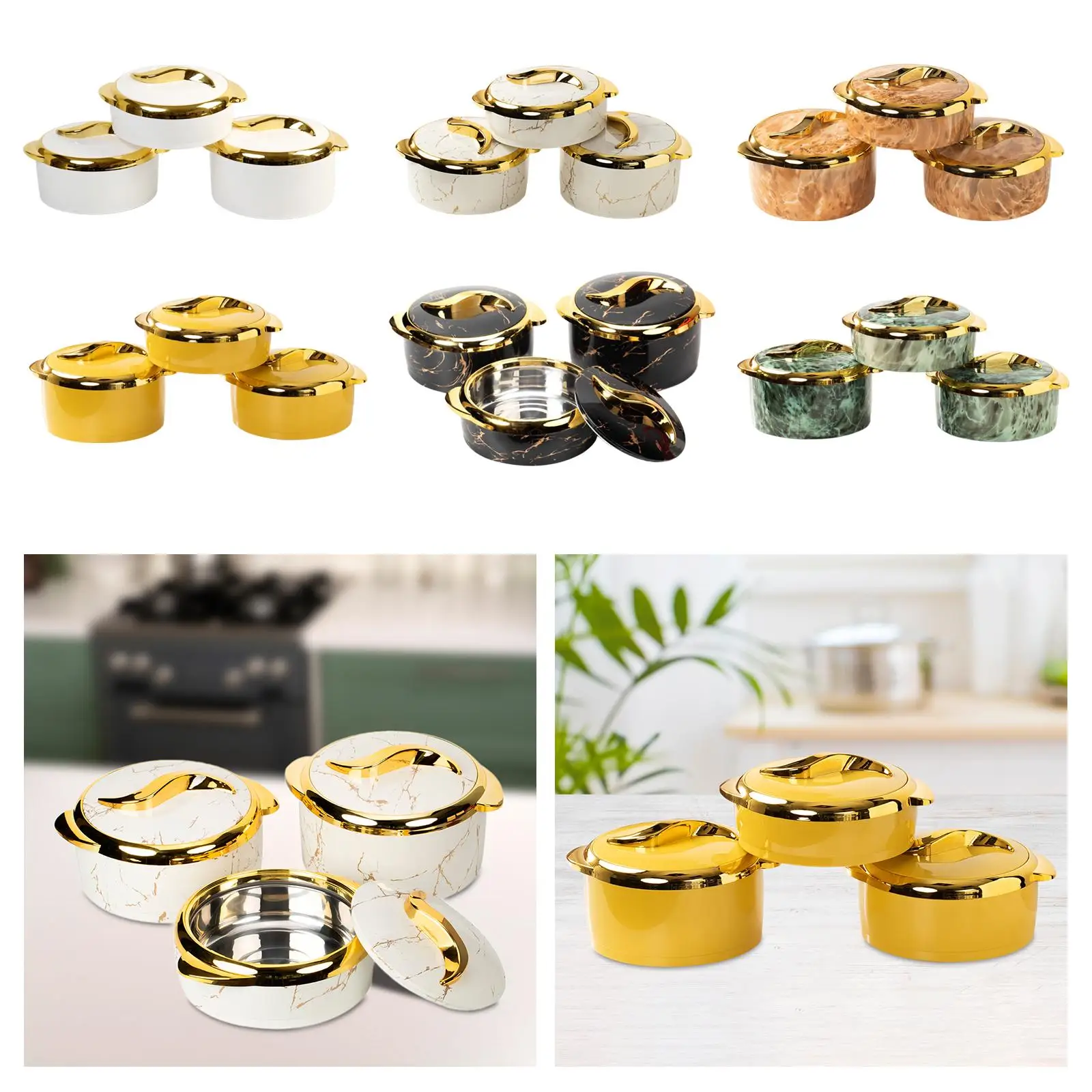 

3Pcs Stainless Insulated Food Container Leakproof Lid Ideal for Cool or Warm Food Serving Salad Soup Dish Bowl Outdoor Travel