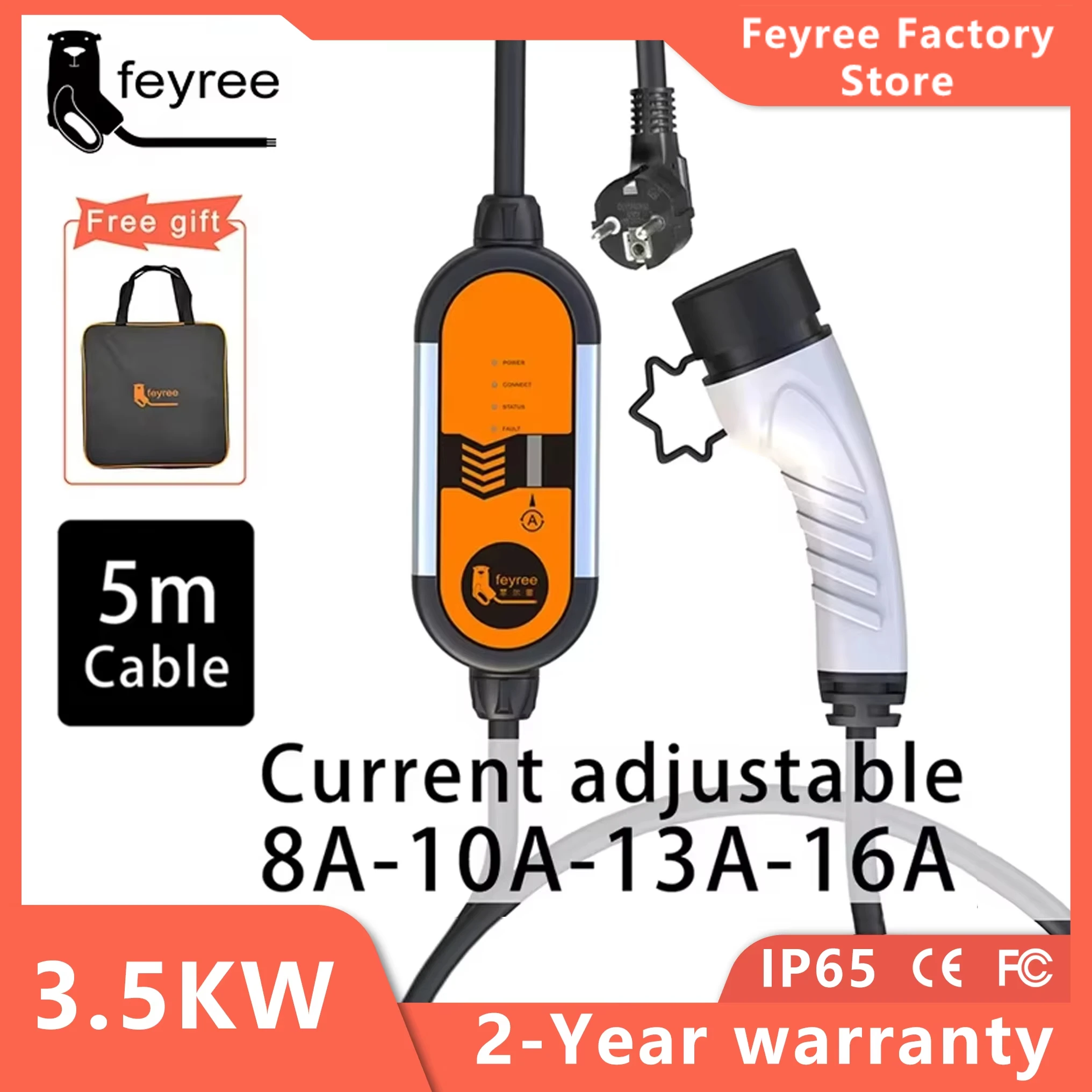 Cargador portátil EV Type2 enchufe/GB/T conector 16A monofásico 3.5KW tipo 1 estación de carga Wallbox para vehículo eléctrico