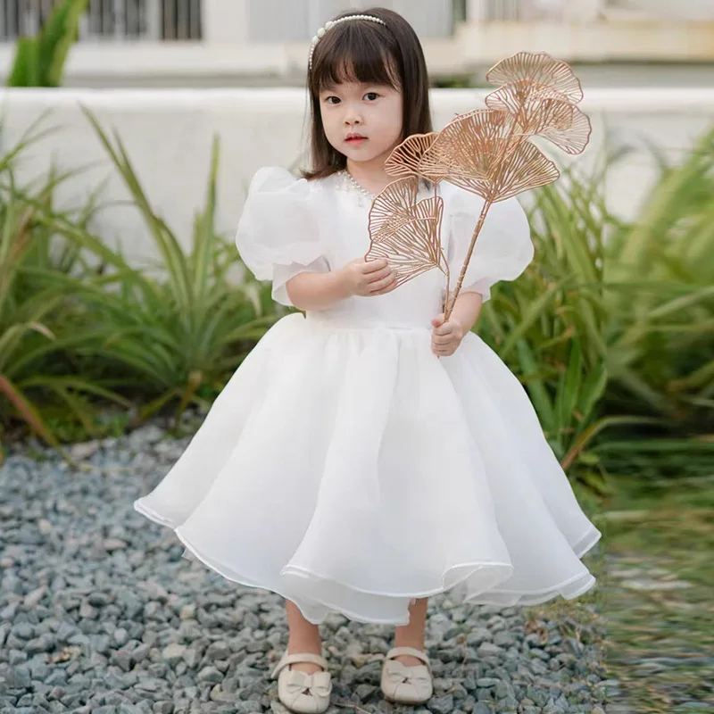 

Baby Girl Flower Fluffy Dress Kids Wedding Bridemaid Dresses For Children White Ball Gowns Teenager Girls Boutique Elegant Frock