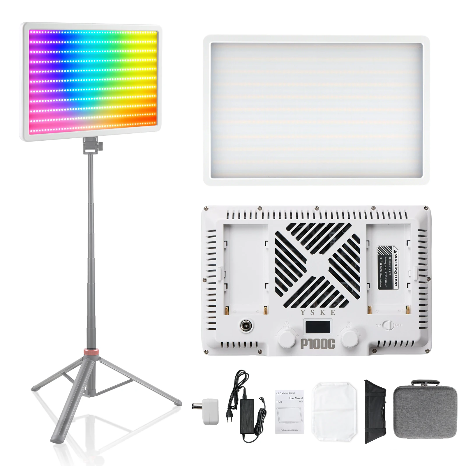 YSKE 100 واط لوحة مسطحة RGB الفيديو الضوئي CRI 96 + إضاءة التصوير الفوتوغرافي مع حقيبة حمل والناشر لإنشاء محتوى الاستوديو