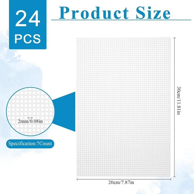 

24 Pieces 7 Count Plastic Mesh Canvas Sheets, Plastic Canvas Sheets Mesh Sheet, Eye Meshes for Embroidery,Yarn Crafting-A69M