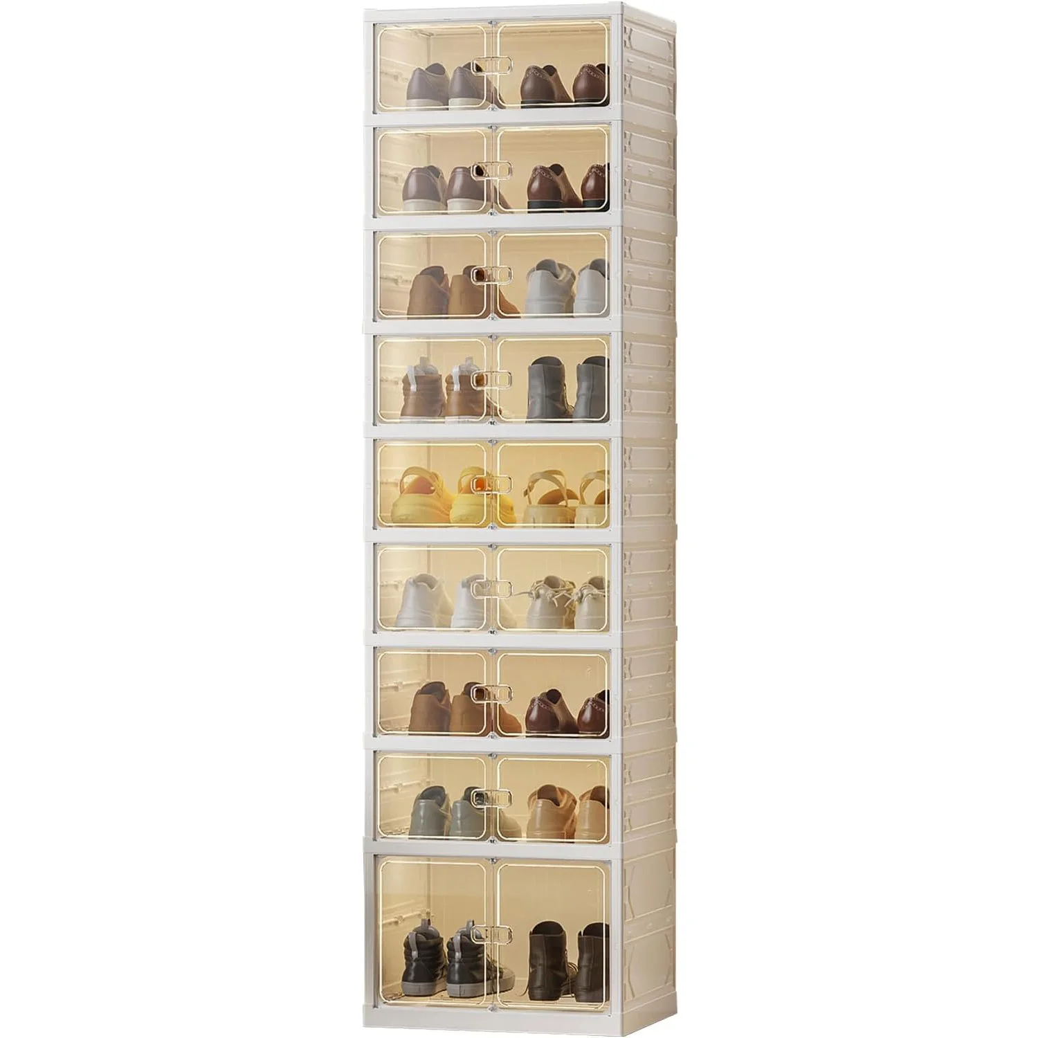 

9 Tier Foldable Shoe Rack Organizer with Clear Doors - Storage for 18 Pairs,Collapsible Shoe Cabinet for Entryway,Living Room